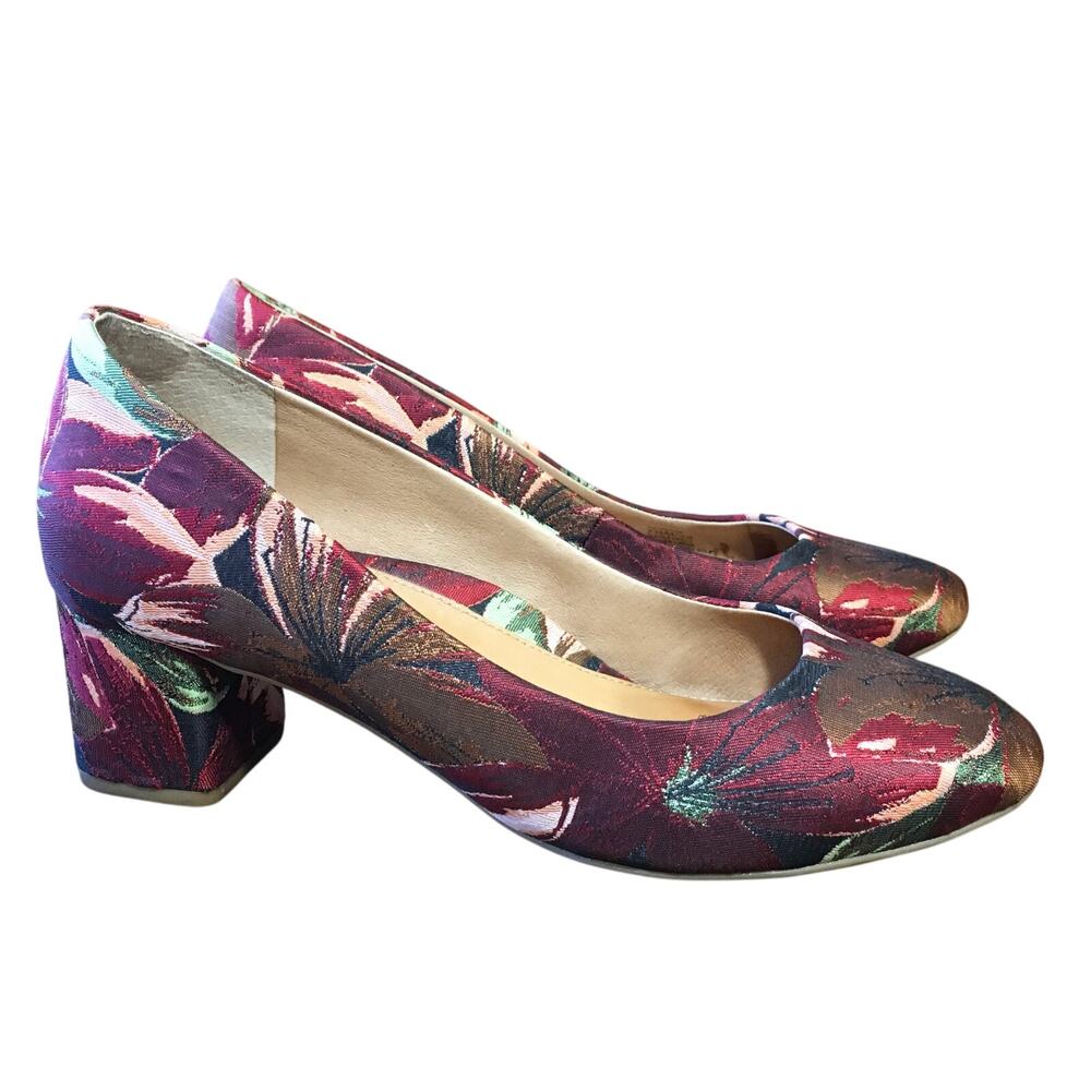 Corso Como CC Gwynn Pump Womens 7.5 Red Floral Jaquard Shoe Block Heel Baroque